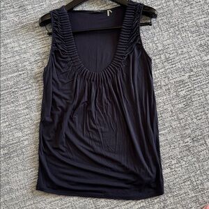 Elie Tahari Navy Gathered Tank Top
